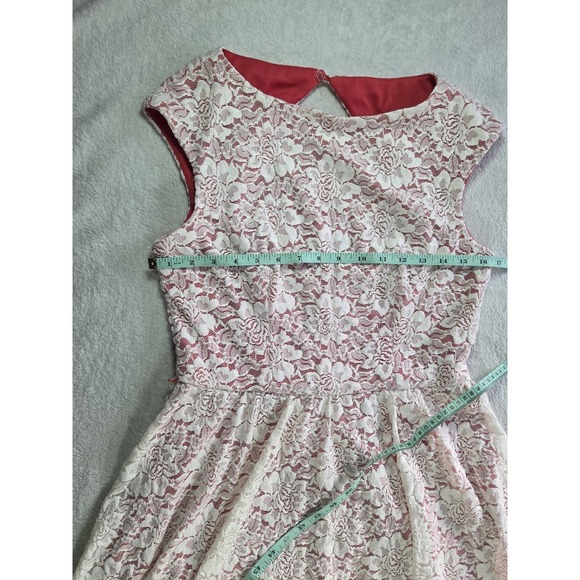 Maggie London Lace Fit Flare Dress Size 10 Ivory Red Lined Cocktail Wedding - Picture 5 of 10